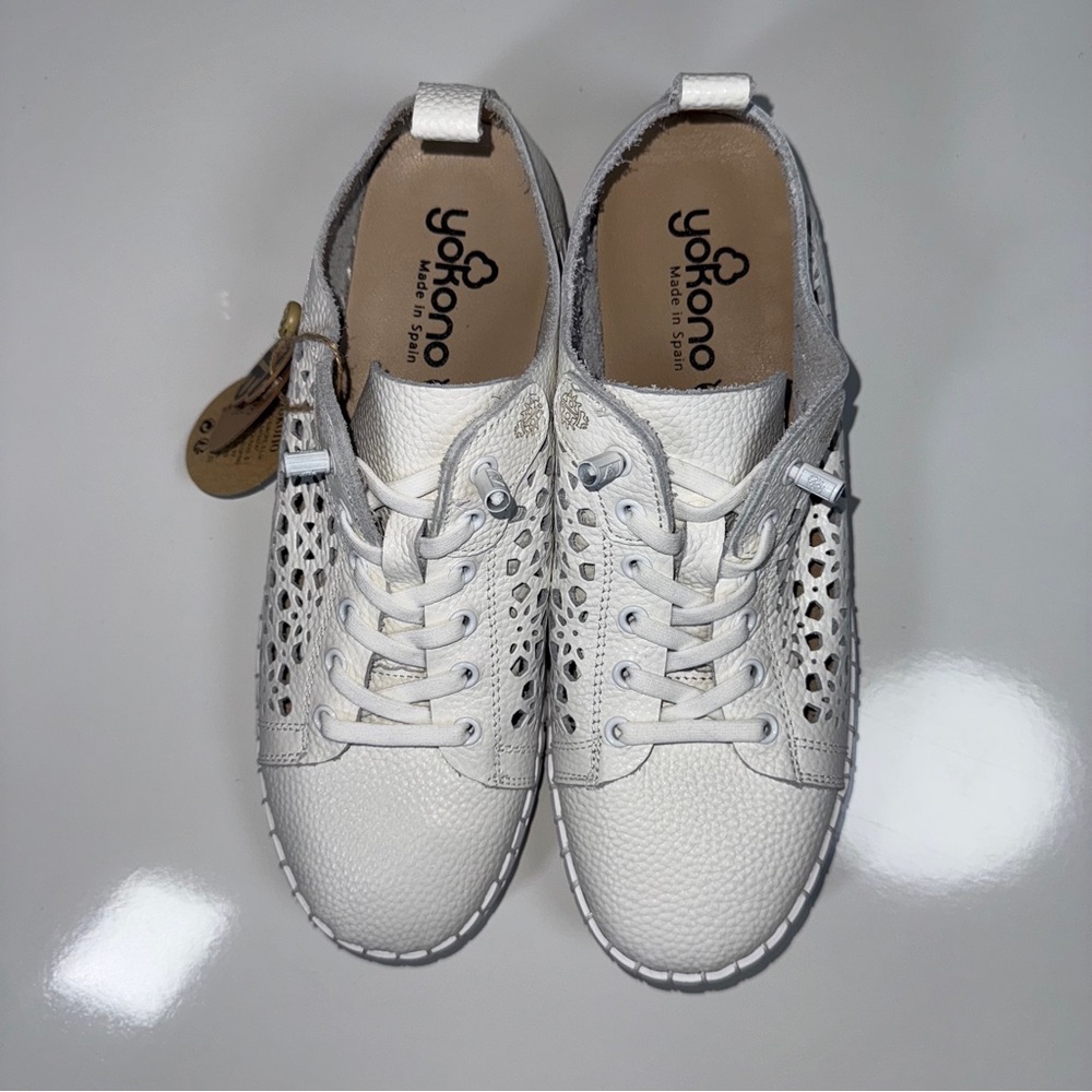 Yokono‎ Leather Laser Cut Sneakers White Women’s Size 41 - Picture 7 of 16